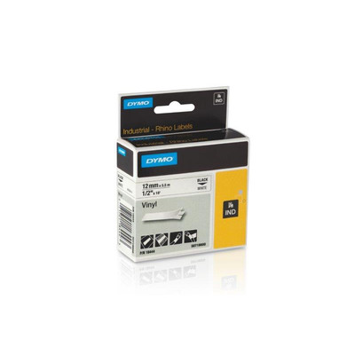 Dymo 18444 ID1-es vinyl szalag 12mmx5,5m fekete/fehér Dymo 18444 ID1-es vinyl szalag 12mmx5,5m fekete/fehér