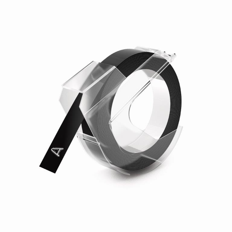Dymo Embossing Tape Self-Adhesive, 9 mm x 3 m - White on Black (524709)